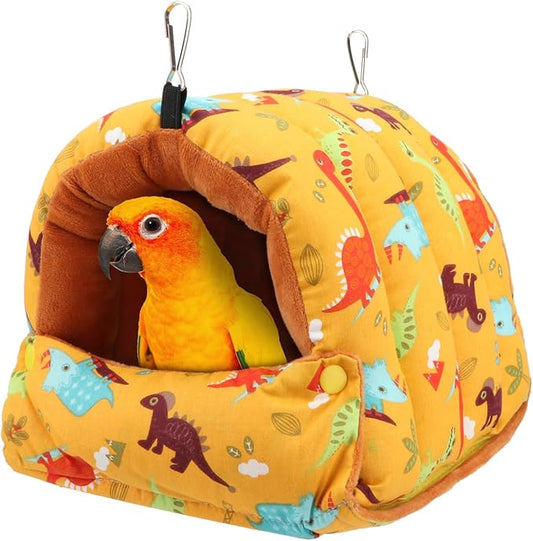 Wontee Bird Nest House Winter Warm Snuggle Hut Bird Bed Hanging Hammock for Parrots Budgies Parakeets Caique Senegal Cockatiels Conures (Dark Yellow, Large)