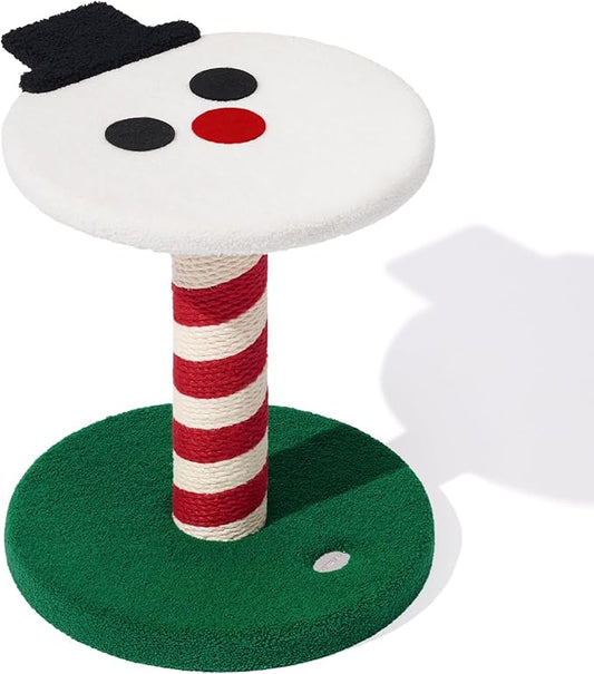 VETRESKA 18.1" Snowman Cat Scratching Post, Two-Layer Soft Plush Platforms, Christmas Cat Scratch & Rest Furniture, Space-Saving Holiday Decoration