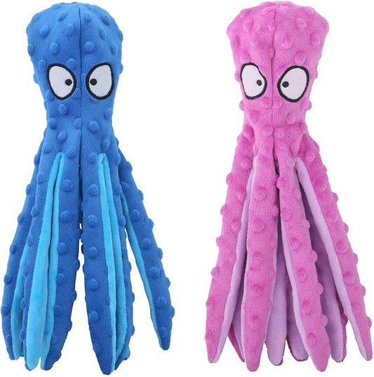 Dog Squeaky Toys Octopus - No Stuffing Crinkle Plush Dog Toys for Puppy Teething, Durable Interactive Chew Toys for Small, Medium and Large Dogs Training and Reduce Boredom, 2 Pack