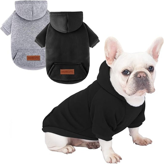 2 Pack Dog Hoodie Warm Hood Dog Sweater Cold Weather Small Dogs Sweatshirt Comfort Pet Clothes for Small Medium Dogs with Pockets Cats Chihuahua Clothes for Male Female Girl Boy Sporty Daily Wear