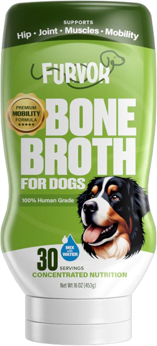 Beef Mobility Support Bone Broth Concentrate for Dogs - Collagen Protein Supplement - Boosted w/Amino Acids, Glucosamine, and Chondroitin - Dog Food Topper - Human Grade (16 oz, 30 Servings)