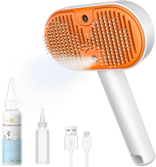 Cat Steam Brush with Waterless Shampoo, Self Cleaning Cat Brush for Shedding, 3 in 1 Pet Spray Hair Removal Comb, Pet Steam Brushes for Long and Short Haired Dog, Cool Mist Only