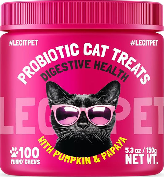 LEGITPET Probiotic Cat Treats with Prebiotics ??Digestive Support Soft Chews with Pumpkin & Papaya ??Supports Gut Health, Stool Quality & Immune Function ??100 Pet Chicken-Flavored Chews