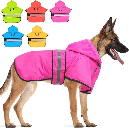 Candofly Reflective Dog Raincoat - Waterproof Dog Rain Jacket with Leash Hole, Hooded Ponch Rain Coat for Dogs (Pink, Large)