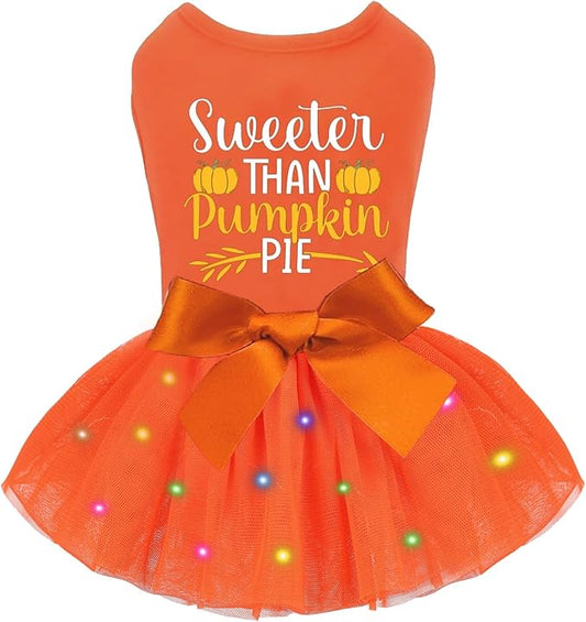 Sebaoyu Thanksgiving Pumpkin Dog Dress, Dog Clothes for Small Dogs Girl Puppy, Fall Doggy Thanksgiving Skirt Costume, Holiday Pet Tutu Dress, Pet Outfit Apparel Clothes (Orange, Small)