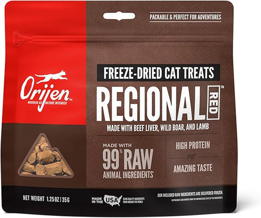 ORIJEN Freeze Dried Cat Treats Grain Free High Protein Raw Animal Ingredients Regional Red 1.25oz Bag