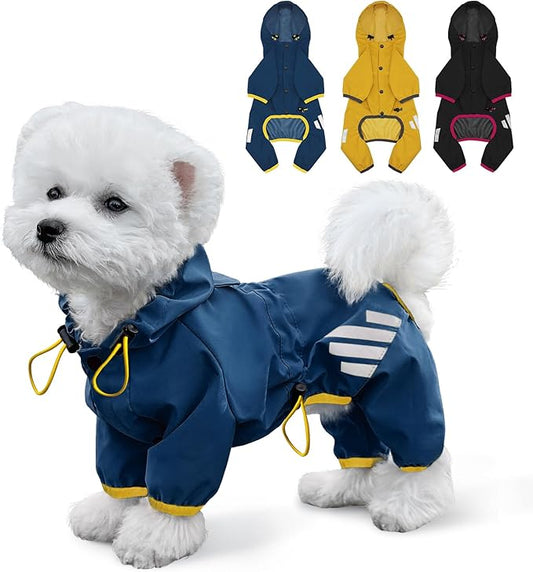 Dog Raincoat, Waterproof Dog Rain Jacket with Hood, Rain Coat with Leash Hole, Reflective Strap for Small Medium Dogs, Lightweight Puppy Clothes(Blue,S)