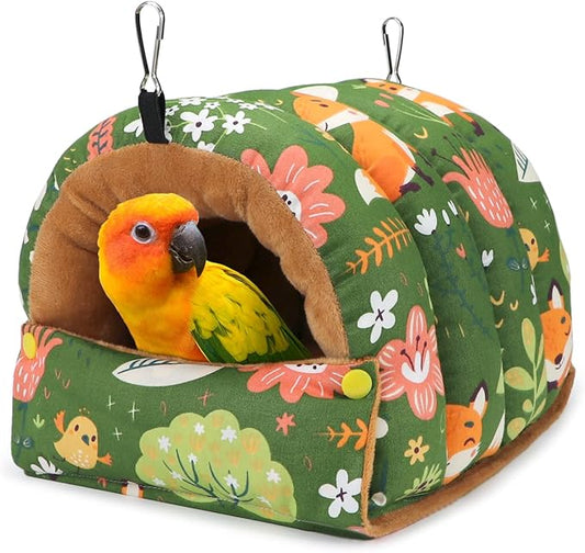 Wontee Bird Nest House Winter Warm Snuggle Hut Bird Bed Hanging Hammock for Parrots Budgies Parakeets Caique Senegal Cockatiels Conures (Large, Green)