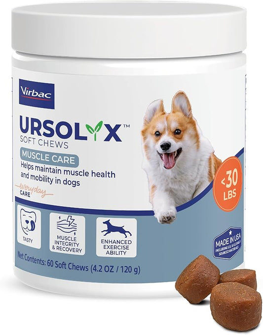 Virbac URSOLYX Soft Chews for Dogs | Muscle Health Support for Senior, Active or Recovering Dogs, Small | 60 Count 2- Month Supply