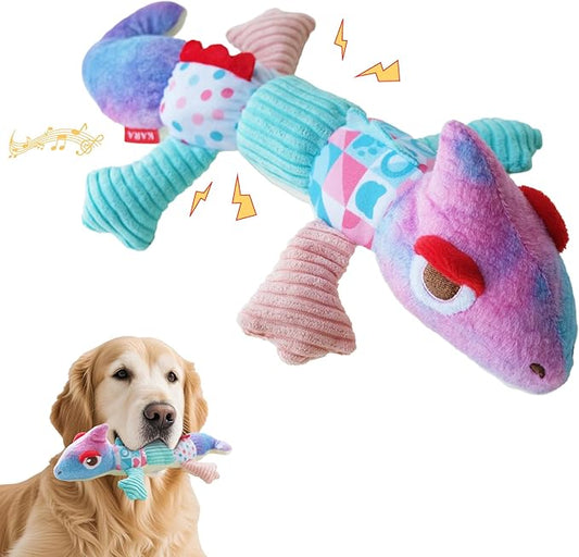 Squeaky Dog Toys Stuffed Plush Pet Toy, Eliminates Boredom for Small Medium Breed, Chewing and Playing Tug of War to Keep Them Busy (Chameleon)