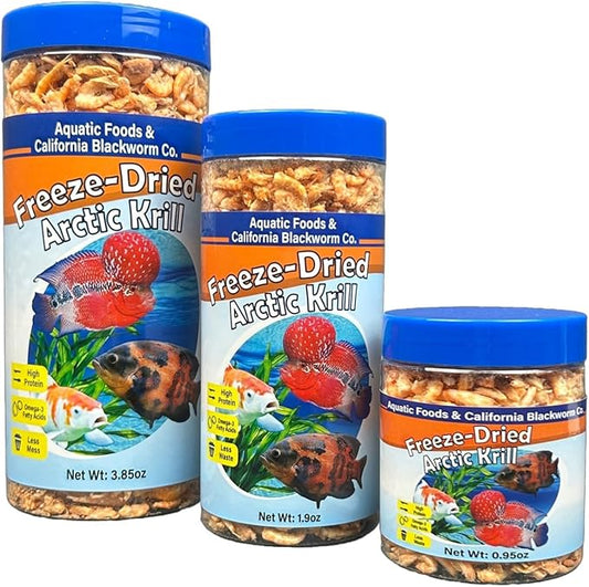 Aquatic Foods Inc. Arctic Krill, Freeze Dried Krill, High in Natural Color Enhancing for Large Cichlids, Tropical Fish, Koi, Turtles, 12-Type Pellet Mix & 4-Type Wafer Mix Included 0.95oz Canister