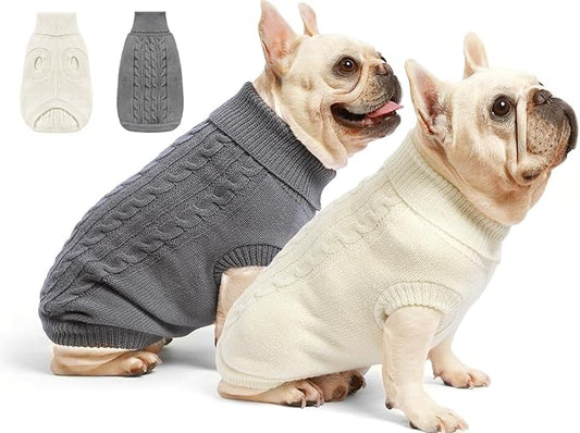 2 Pack Dog Sweaters for Small Dogs - Puppy Medium Warm Clothes in Winter, Turtleneck Pullover Design for Boy Girl Pet, Doggie, Cat, Kitten Chihuahua Bulldog Pug Beagles (2XS, Grey, Pink)