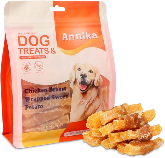 Annika Chicken Wrapped Sweet Potato Dog Treats ??Grain-Free, Healthy Natural Jerky Chews, High Protein, Dental-Friendly Puppy Training Snacks for Small, Medium & Large Dogs, 11.6 oz