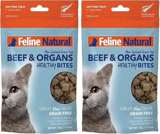Feline Natural Freeze Dried Cat Treats ??New Zealand Single-Source Protein Treats for Cats - Grain-Free Healthy Cat Snacks, Beef Bites, 1.76oz (Pack of 2)