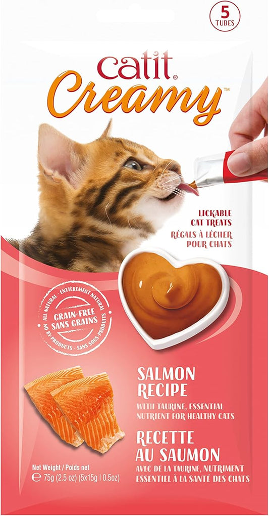 Catit Creamy Lickable Cat Treat ??Hydrating and Healthy Treat for Cats of All Ages - Salmon, 5-Pack