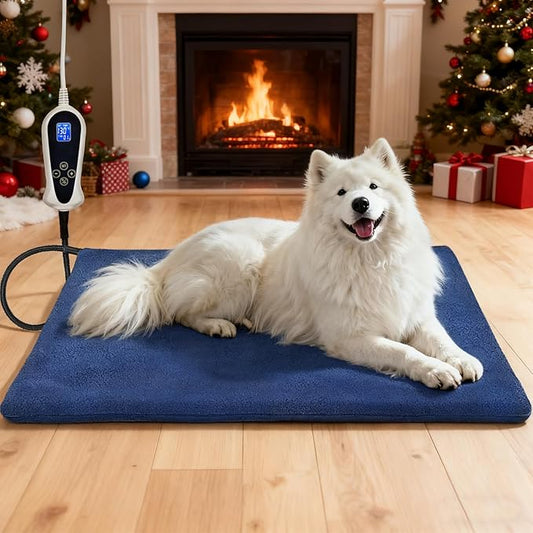 Bestio Large Dog Heating Pad,34x21 in Heated Dog Bed with Constant Heat & Auto Modes，MET&UL Certified Pet Heating Pad,Chew-Resistant Cord,Waterproof Washable Cover - Blue