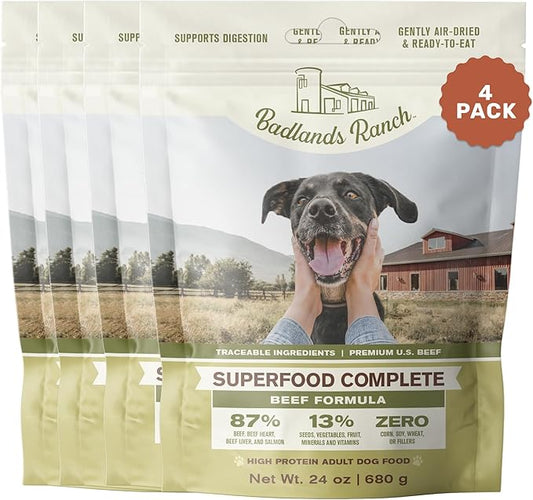 by Katherine Heigl- Superfood Complete, Air-Dried Adult Dog Food - High Protein, Zero Fillers, Superfood Nutrition (24 Ounce (Pack of 4), Beef)