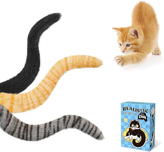 Potaroma Lifelike Tail Simulation Cat Toys for Halloween, Pack of 3, Fluffy Durable, Crinkle Sound with Catnip Inside, Interactive Indoor Kitten Kicker for Kitty Exercise 9.8 Inches