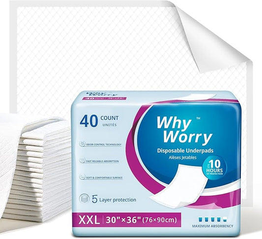 WhyWorry Extra Large Disposable Bed Pads 30" x 36", Super Absorbent Leakproof Incontinence Underpads for Surface Protection, Quilted Chucks Pee Pads for Adults and Babies, 80 Count (2 Packs of 40)