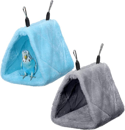 2 Pcs Warm Bird Nest House, Parrot Sleeping Bed Hanging Hammock, Snuggle Cave Hideaway Tent for Pet Parrot, Macaw, Budgies, Cockatiels, Cockatoo, Lovebird, Blue and Grey