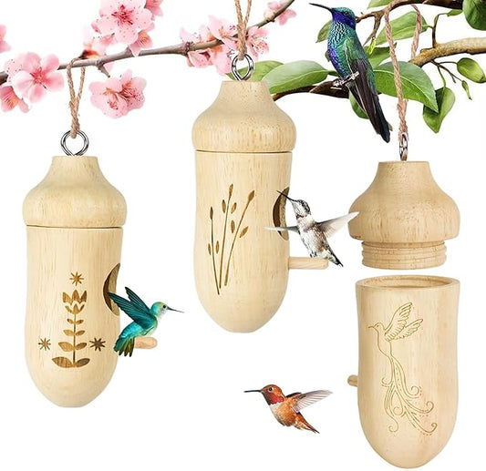 Thread Detachable Hummingbird Houses，Natural Wooden Hummingbird Houses for Outside Hanging，Premium Bird Houses for Garden Window Outdoor Home,3 Packs,A02
