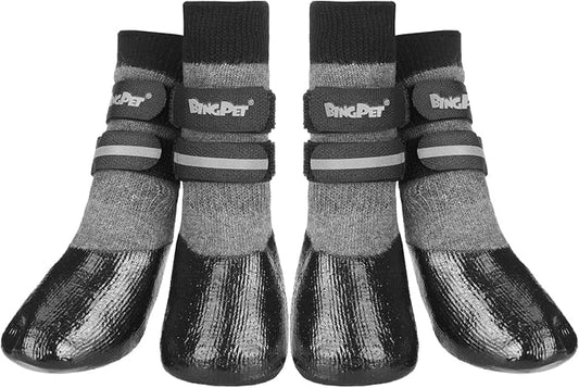 BINGPET Dog Socks for Hardwood Floors, Outdoor Anti Slip Waterproof Paw Protector with Reflective StrapsTraction Control, Dog Boots for Hot Pavement for All Season, 4pcs