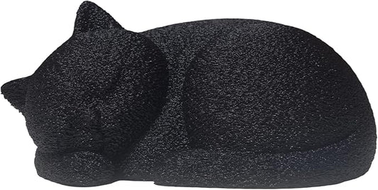 Black Resin Cat Urns for Ashes, Sleeping Matte Black Pet Urns for Cats, Fur-Like Texture Urn for Cat Ashes, Secure Threaded Closure, Holds Cats Up to 7kg, 6.69 x 4.96 x 3.15 Inches