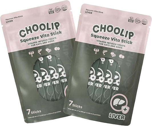 Choolip 2-Pack | Squeeze Vita Stick Lickable Treats for Dogs & Cats. 7 Liver Support Sticks with Essential multivitamins. Soft and Tasty Paste for All Life Stages, Supporting Liver Health