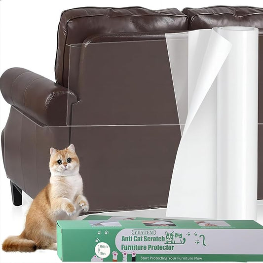 196''x13'' Thicken Anti Cat Scratch Furniture Protector, Single-Sided Sticky Couch Corner Protectors for Cats, Extended Size Protects More Furniture, Repellent Tape