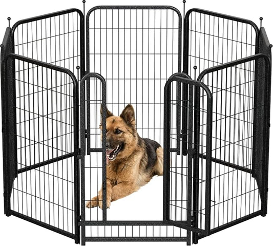Metal Dog Playpen, 45" Inch Height 8 Panels, Large Dog Fence for Large/Medium/Small Dogs Indoor & Outdoor Bliss, Perfect Dog Pen for Camping, Yard and RV | Black-Silver