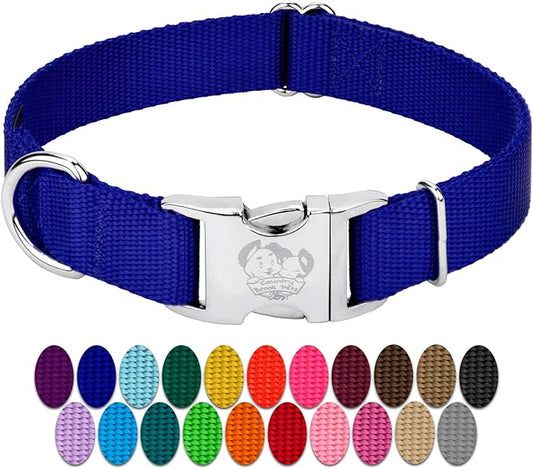 Country Brook Petz Premium Nylon Dog Collar with Metal Buckle for Small Medium Large Breeds - Vibrant 30+ Color Selection (Extra Large, 1 Inch, Bright Royal Blue)