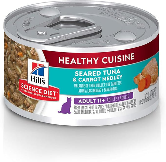 Hill's Science Diet Healthy Cuisine, Senior Adult 11+, Great Taste, Wet Cat Food, Seared Tuna & Carrot Stew, 2.8 oz Can, Case of 24