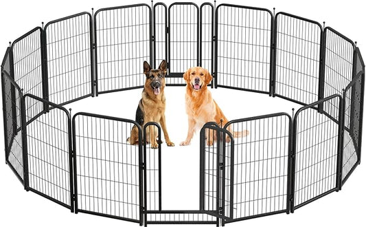 Metal Dog Playpen, 40 Inch Height 16 Panels, Large Dog Fence for Large/Medium/Small Dogs Indoor & Outdoor Bliss, Perfect Dog Pen for Camping, Yard, and RV | Black-Silver