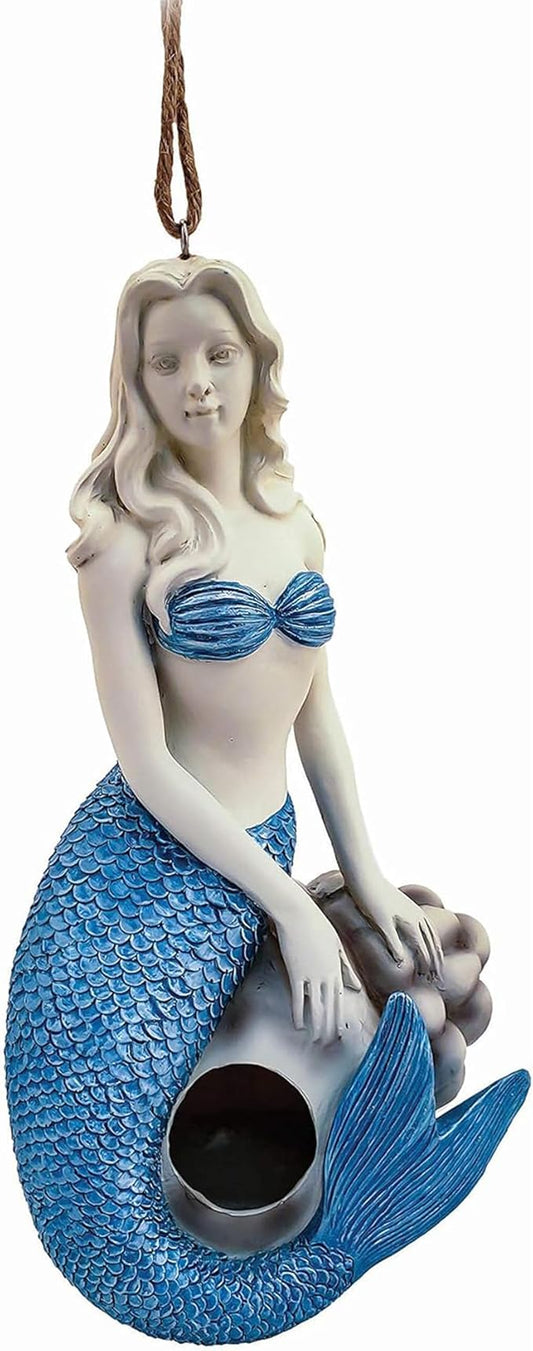 Spoontiques - Birdhouse - Garden Décor - Decorative Bird House for Yard and Garden Decoration - Hanging Novelty for Outdoor Patio - Mermaid Birdhouse, Blue