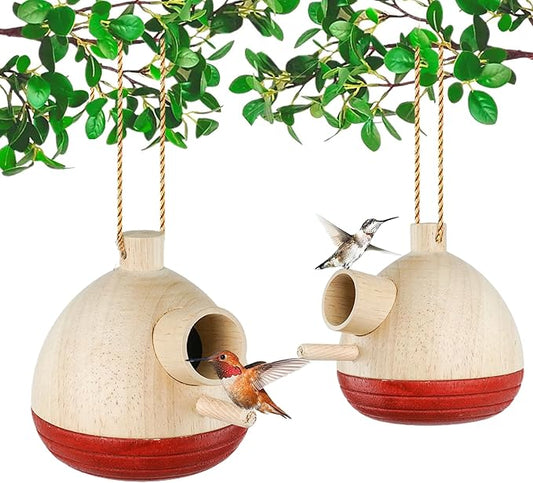 Hummingbird Houses，Natural Wooden Hummingbird Houses for Outside Hanging，Premium Bird Houses for Garden Window Outdoor Home,2 Packs，B