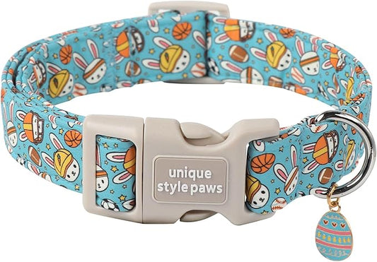 Unique style paws Easter Dog Collar Plastic Buckle Puppy Collar with Pendant Blue Sports Rabbit Ball Egg Puppy Collars for Small Medium Large Boys Girls Dogs