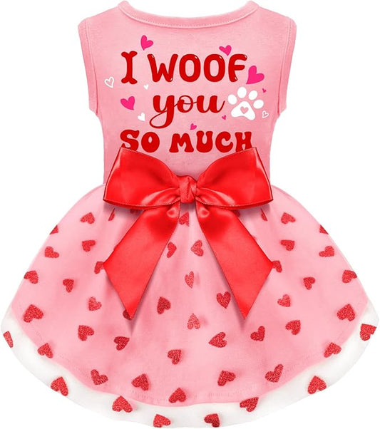 Valentines Day Outfit - Red Tulle Dog & Cat Dress with Bowknot for Small to Large Pets