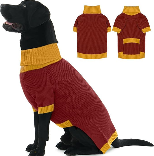 XXL Dog Sweater with Leash Hole, Stretchy Turtleneck Sweaters for Dogs Large Girl Boy, Cold Weather Fleece Pullover Fall Winter, Warm Christmas Clothes for Pitbulls, Labrador, Burgundy 2XL