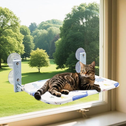 Cat Window Perch, Cordless Hammock, Fold-Up Cat Bed with Zip Closure, Easy Fold Machine Washable Seat, Sturdy Metal Frame for Cats and Kittens (Ocean-Themed Zipper, Extra Large)