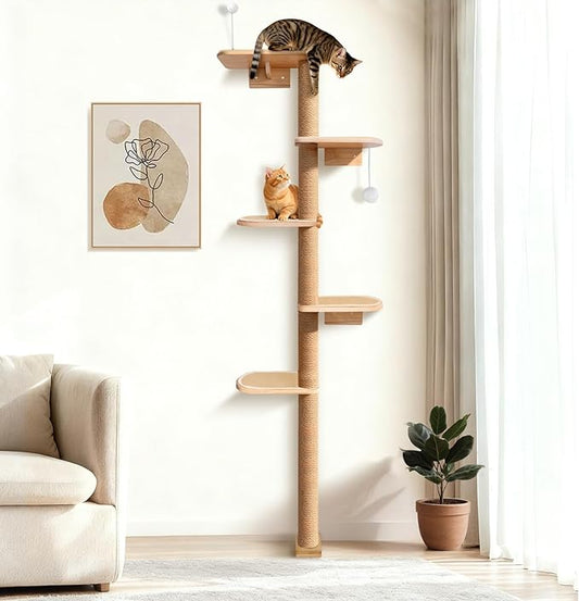 Wild Simulation Cat Tree for Kittens, 5-Level Floor to Ceiling Cat Wall Shelves with Sisal Mat Platforms, Suit for Kitten cat