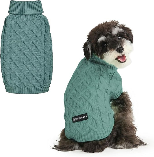 Spark Paws Knit Dog Sweater ??Ultra Soft Warm Winter Dog Sweater for Small, Medium & Large Dogs ??Stretch Fit Pet Sweater for French Bulldog, Pitbull, Girl & Boy Dogs Jacket, (Pine Green, M)