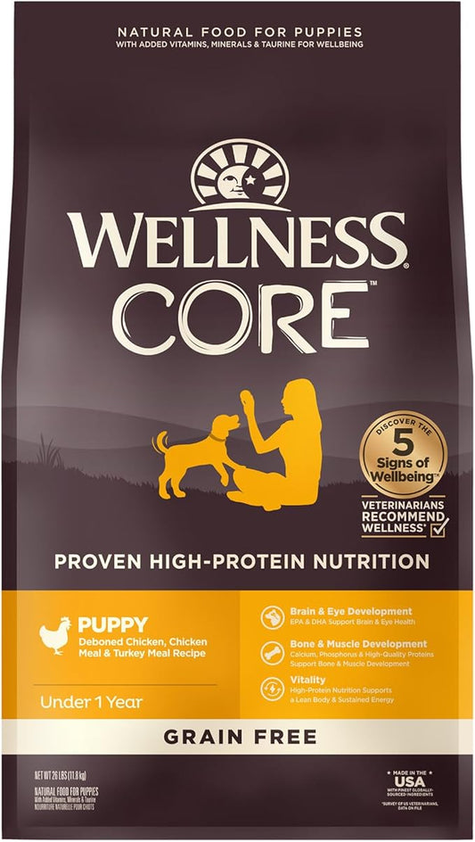 Wellness CORE Puppy Dry Dog Food, Grain-Free, High Protein, Natural, Chicken & Turkey Recipe, (4-Pound Bag)