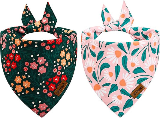 Spring Dog Bandanas - 2 Pack Floral Dog Scarf for Boy & Girl, Premium Durable Fabric, Adjustable Fit, Gift for Dogs, Daisy Bandana for Large and Extra Large Dogs (X-Large)