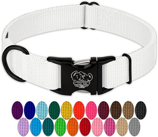 Country Brook Petz Premium Nylon Dog Collar with Metal Buckle for Small Medium Large Breeds - Vibrant 30+ Color Selection (Extra Large, 1 Inch, White)
