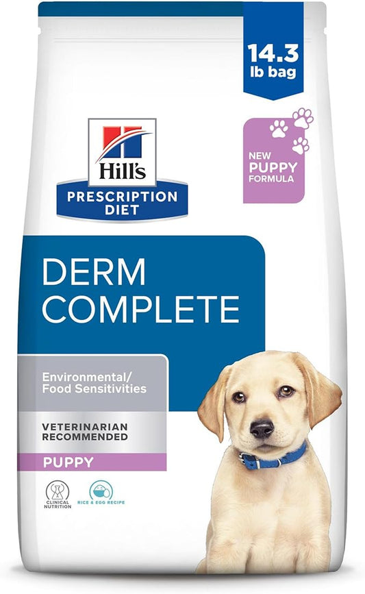 Hill's Prescription Diet Derm Complete Puppy Environmental/Food Sensitivities Rice & Egg Recipe Dry Dog Food, Veterinary Diet, 14.3 lb. Bag
