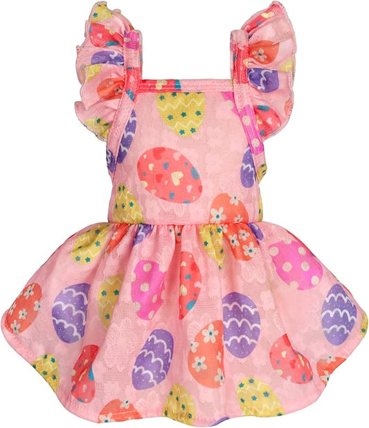 Fitwarm Easter Egg Dog Dress, Holiday Dog Clothes for Small Dogs Girl, Pet Easter Outfit, Pink, Yellow, Purple, XXS