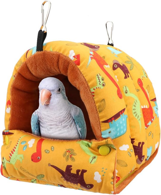 Wontee Bird Nest House Winter Warm Snuggle Hut Bird Bed Hanging Hammock for Parrots Budgies Parakeets Caique Senegal Cockatiels Conures (Dark Yellow, Medium)