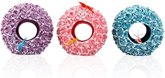 3-Pack Flowerball Aquarium Decorations Resin-Set of Hollow Floral Fish Tank Ornaments with Hiding Space-Approx. 3.5" L x 3.5" W x 3.5" H Each(Flowerball-3pcs)