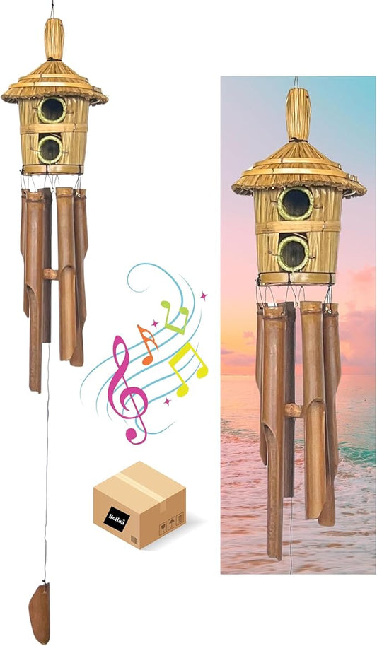Bellaa 23363 Bamboo Wind Chime Bird House Nest Minimalist Wooden Windchimes Handmade Gift