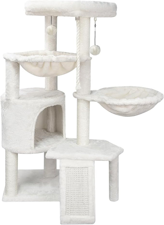 Wang Xin Three Layer Cat Tree with Cat Condo Scratch Pad and Two Hammocks,Beige